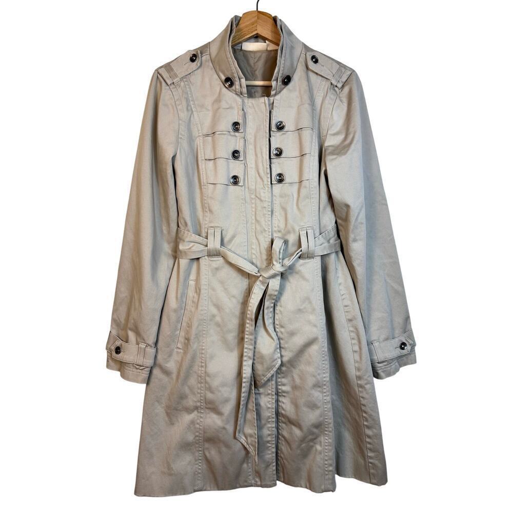 DKNY Jeans Belted Trench Coat Size Small Cotton Beige Minimalist Travel